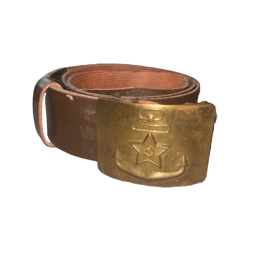 Vtg Soviet USSR brass Navy belt and buckle military red army star anchor
